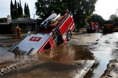 Fire truck stuck in North County sinkhole